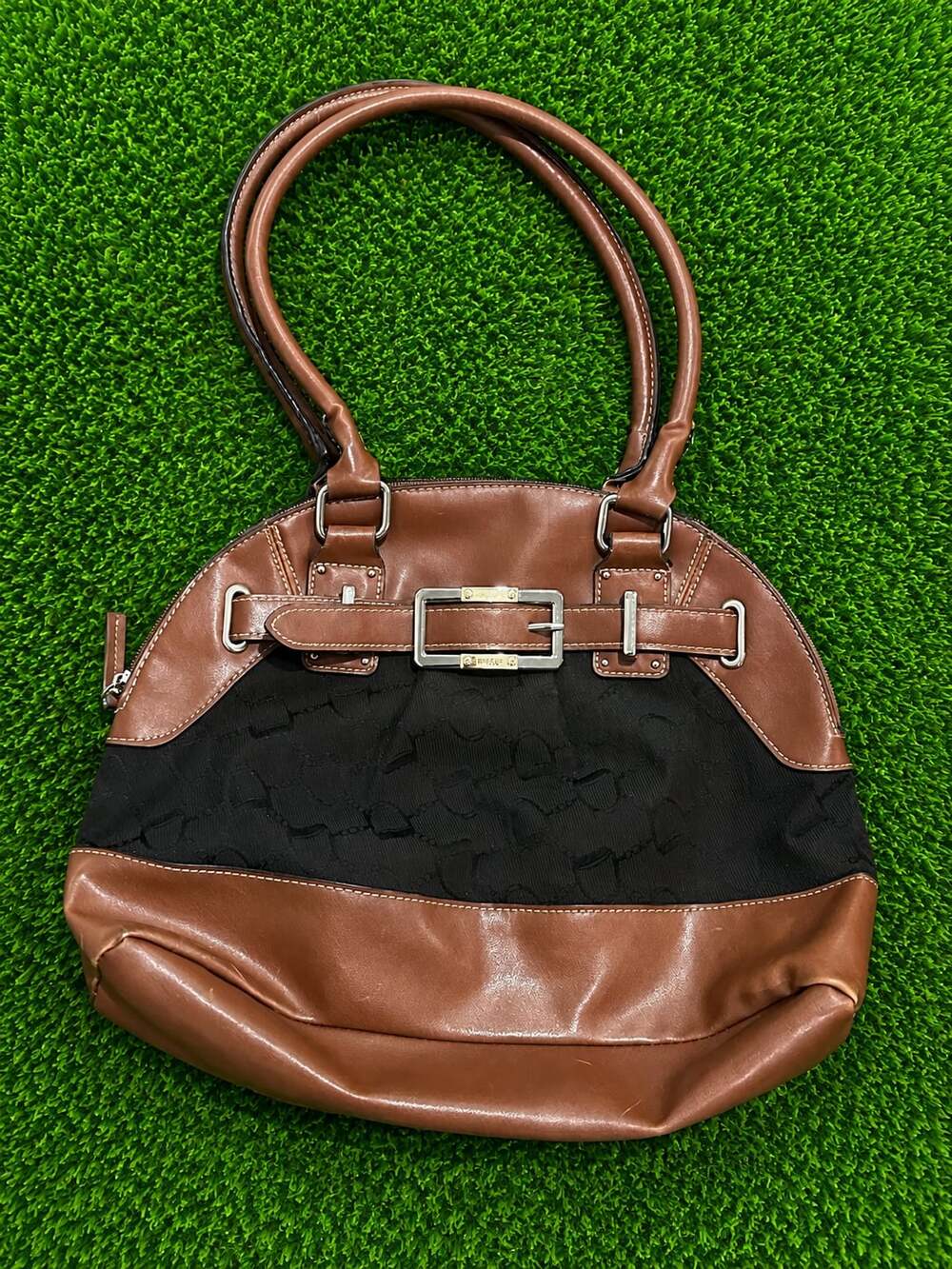 Chaps Black and Brown Dome Satchel Handbag